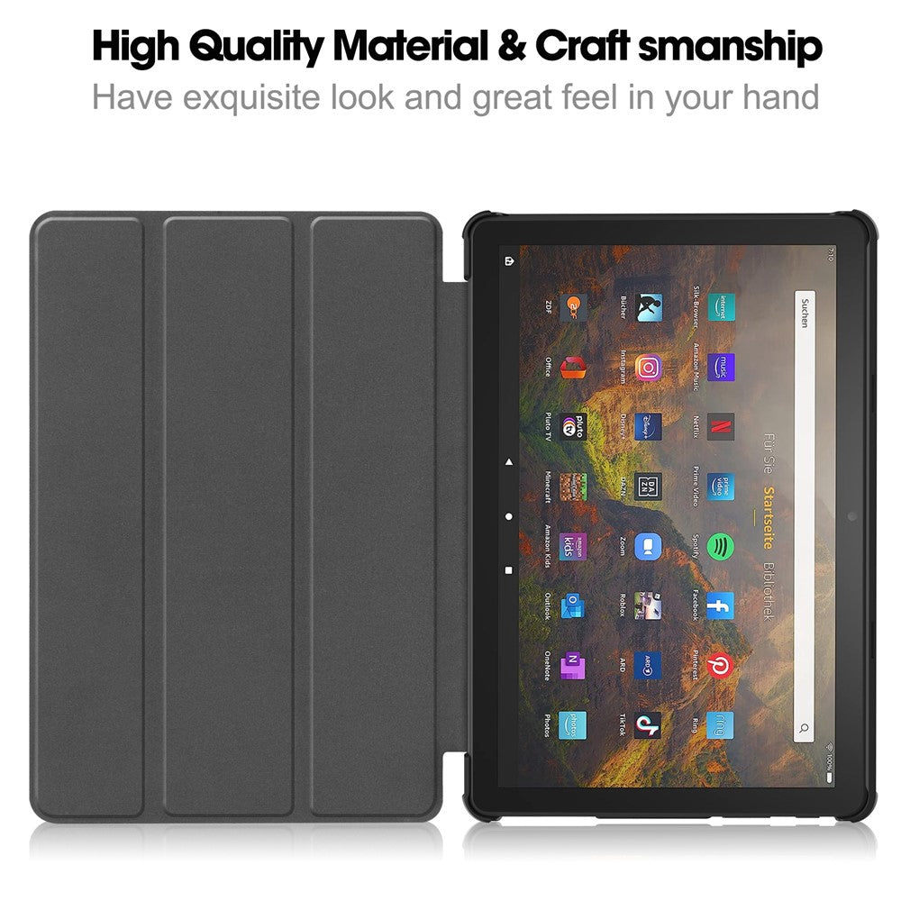 For Amazon Fire HD 10 (2023) PU Leather Tablet Case Tri-fold Stand Pattern Printing Tablet Cover
