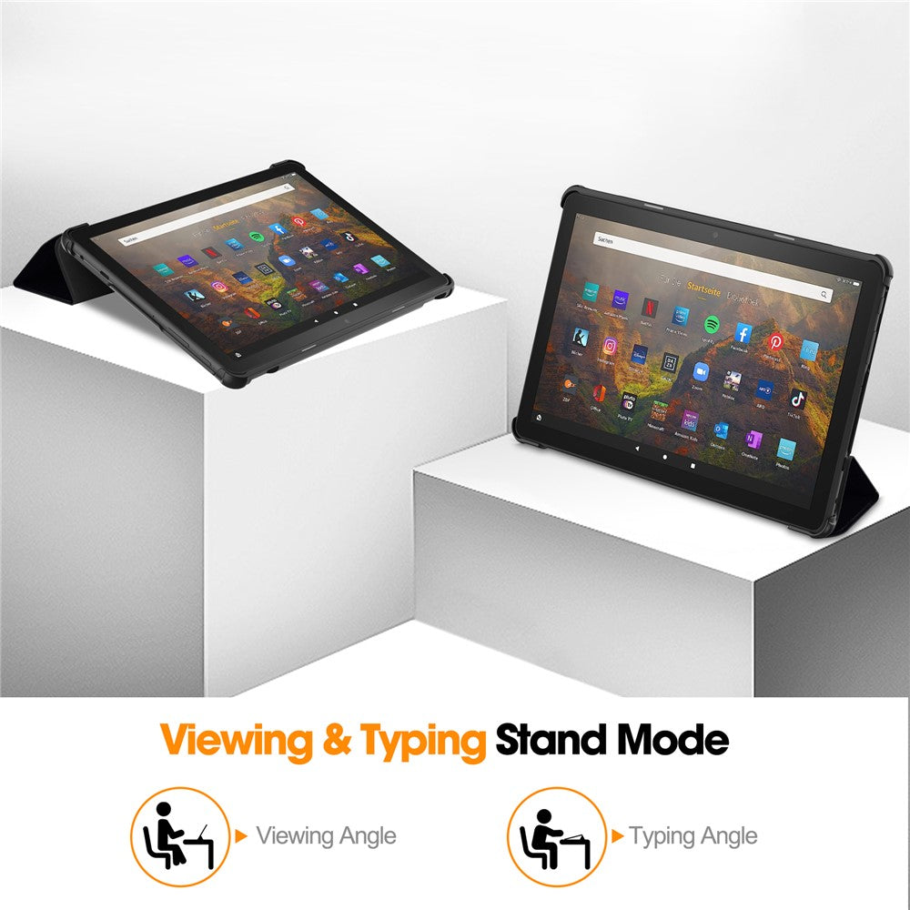 For Amazon Fire HD 10 (2023) PU Leather Tablet Case Tri-fold Stand Pattern Printing Tablet Cover