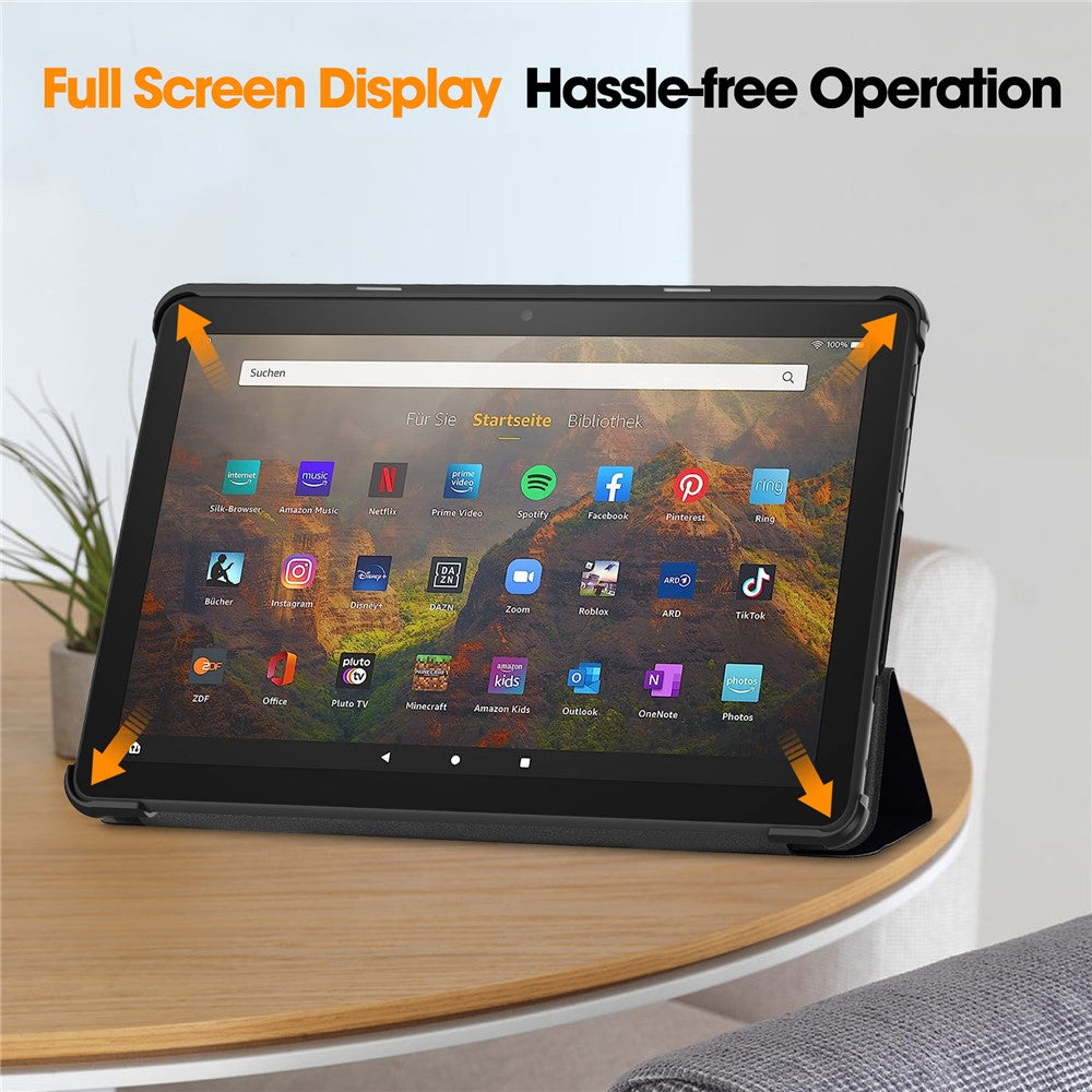 For Amazon Fire HD 10 (2023) PU Leather Tablet Case Tri-fold Stand Pattern Printing Tablet Cover
