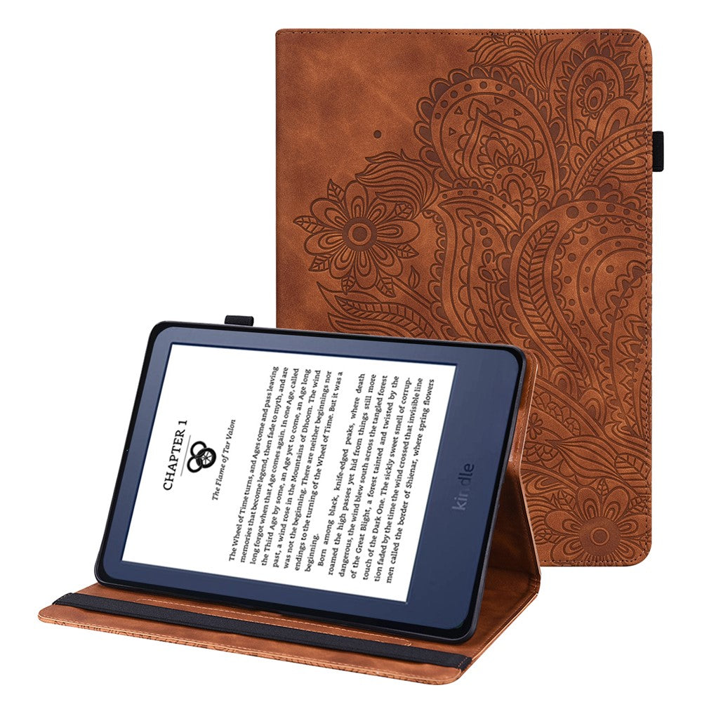 For Amazon Kindle 6 inch (2024) / (2022) PU Leather E-Reader Case Pattern Imprinted Card Holder Stand Cover