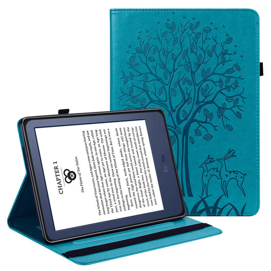 For Amazon Kindle Paperwhite 6 (2022) PU Leather Tablet Case Tree Deer Imprinted Stand Cover with Card Holder
