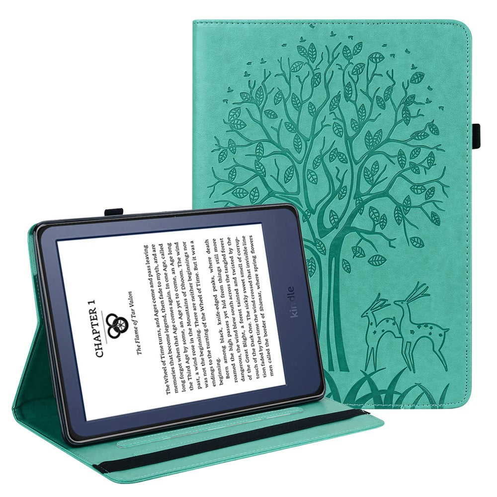 For Amazon Kindle 6 inch (2024) / (2022) PU Leather Tablet Case Tree Deer Imprinted Stand Cover with Card Holder