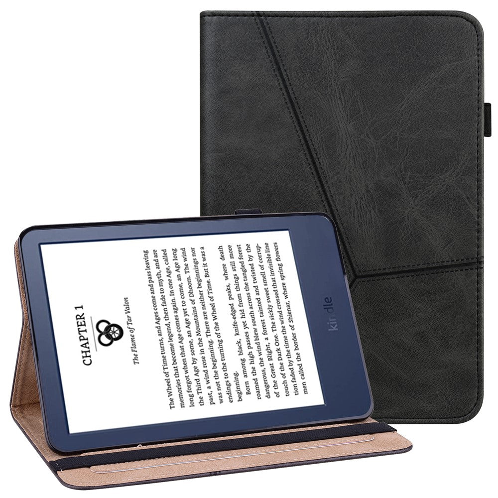 For Amazon Kindle 6 inch (2024) / (2022) Line Imprinted PU Case Shockproof Tablet Cover with Card Slots