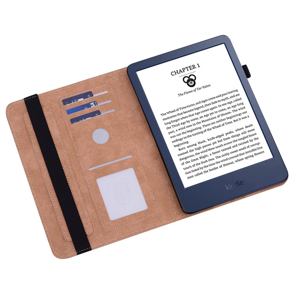 For Amazon Kindle 6 inch (2024) / (2022) Line Imprinted PU Case Shockproof Tablet Cover with Card Slots