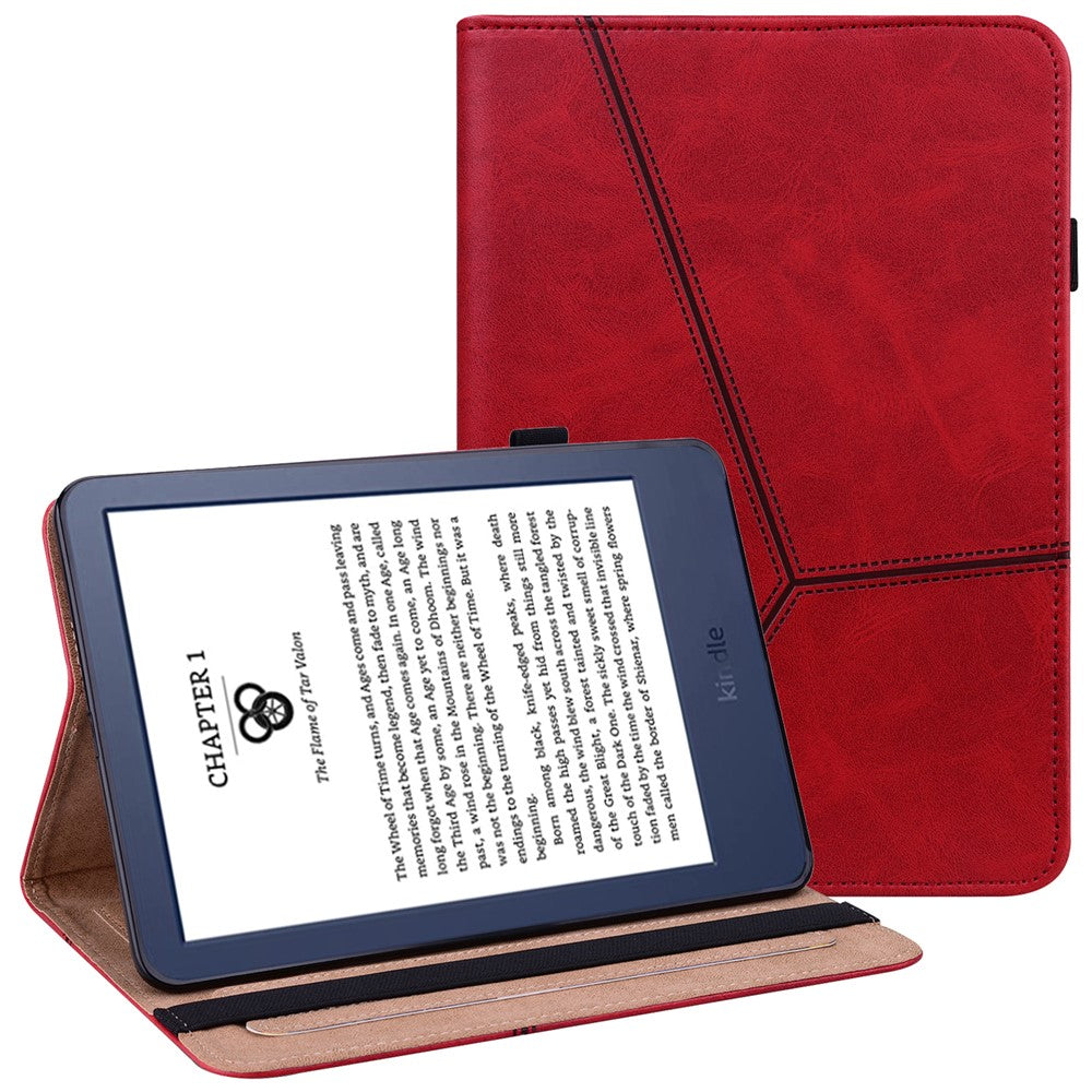 For Amazon Kindle 6 inch (2024) / (2022) Line Imprinted PU Case Shockproof Tablet Cover with Card Slots