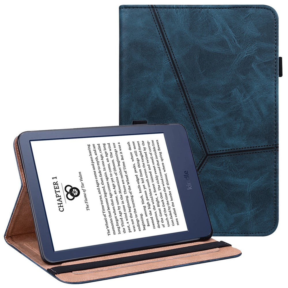 For Amazon Kindle 6 inch (2024) / (2022) Line Imprinted PU Case Shockproof Tablet Cover with Card Slots