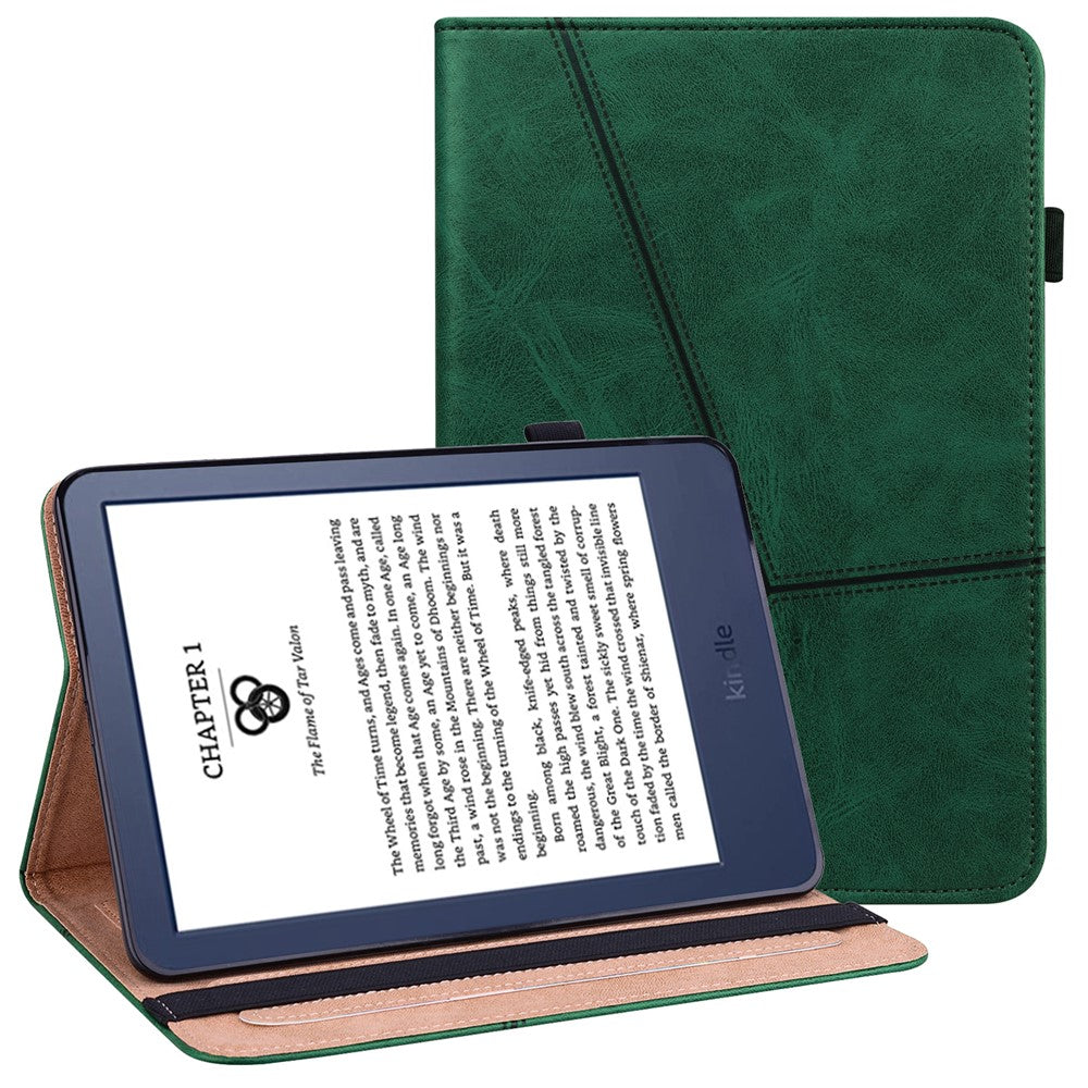 For Amazon Kindle 6 inch (2024) / (2022) Line Imprinted PU Case Shockproof Tablet Cover with Card Slots