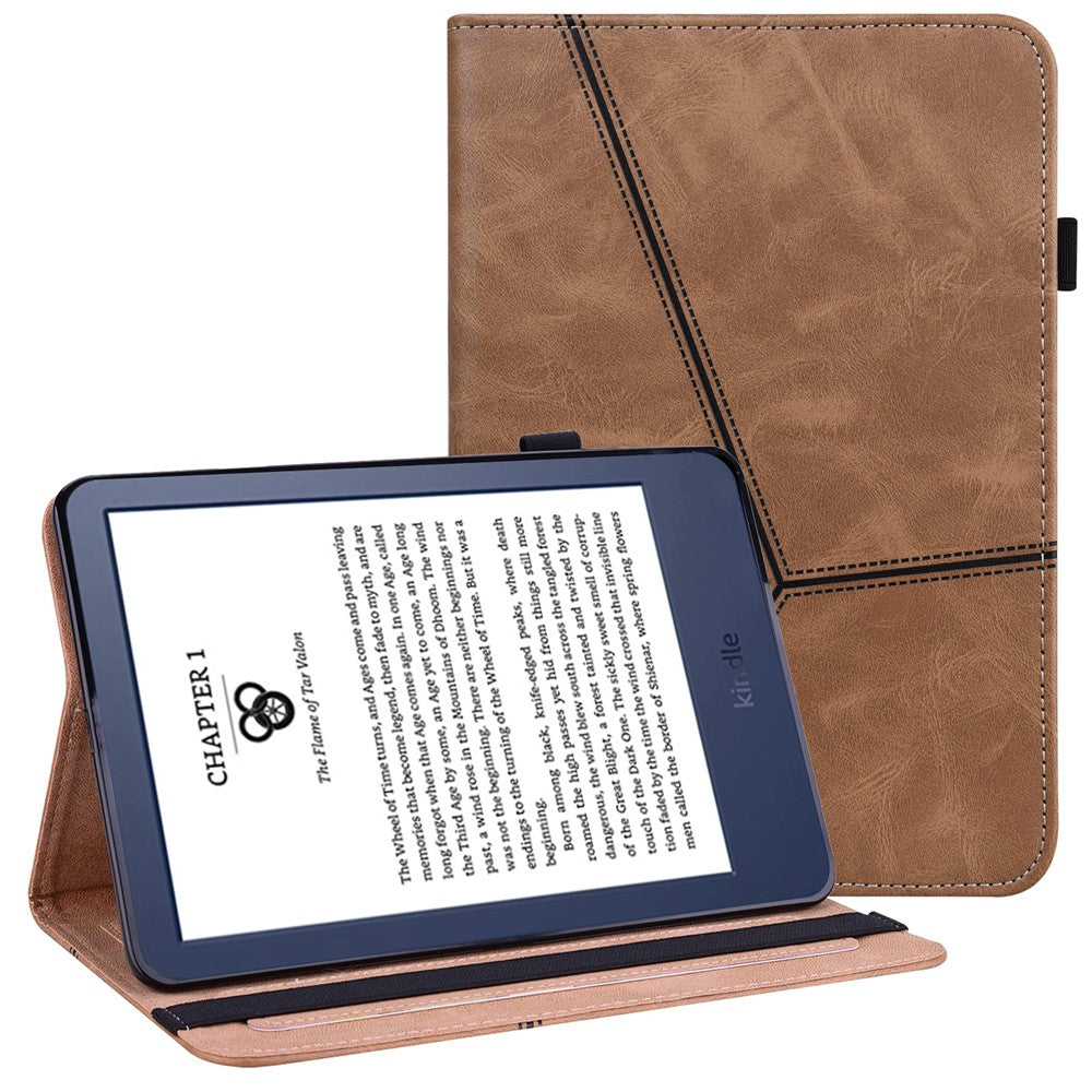 For Amazon Kindle 6 inch (2024) / (2022) Line Imprinted PU Case Shockproof Tablet Cover with Card Slots