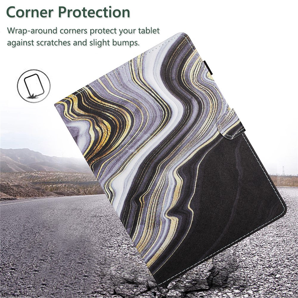 For Amazon Kindle Paperwhite (2015) / 2 (2015) / 3 (2015) / 4 (2018) Case PU Leather Smart Tablet Cover- Gold+Blue Marble