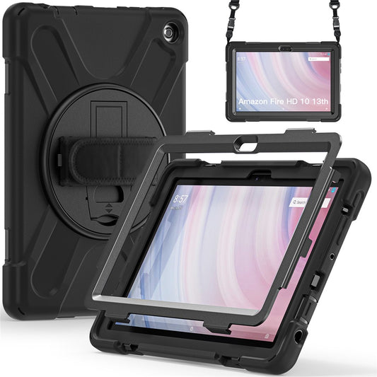 For Amazon Fire HD 10 (2023) Protective Cover Kickstand Tablet Case with Hand Strap / Shoulder Strap