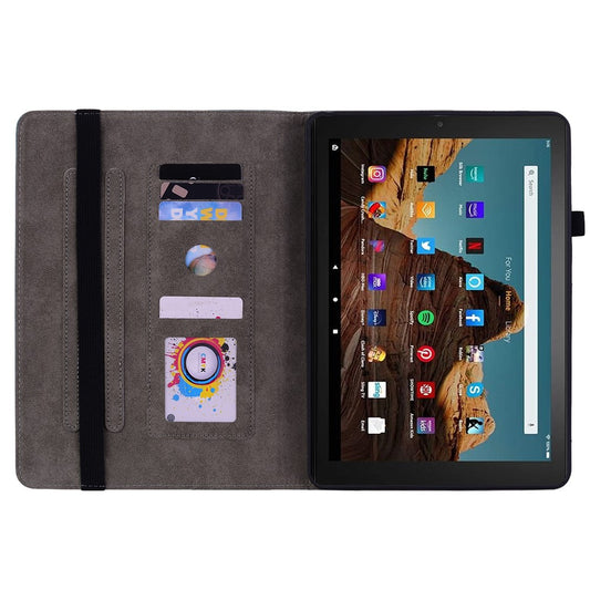 For Amazon Fire HD 10 (2023) Tablet Case Card Holder Butterfly Rose Imprinted PU Leather Cover