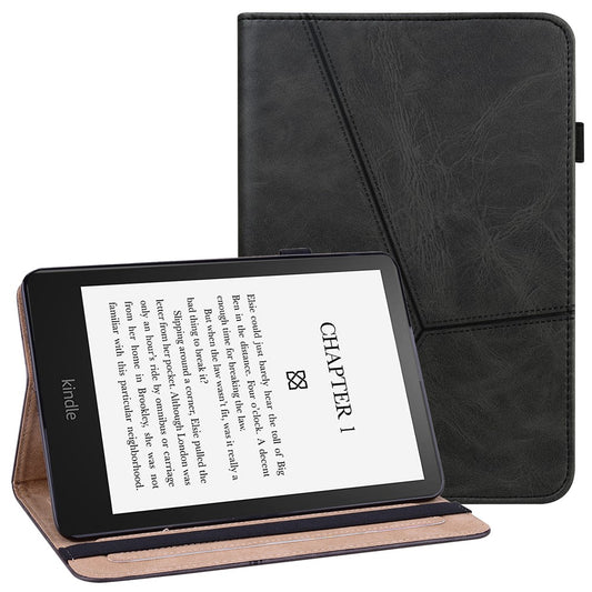 For Amazon Kindle Paperwhite (2024) / Kindle Colorsoft Case PU Leather Line Imprinted Cover with Elastic Band