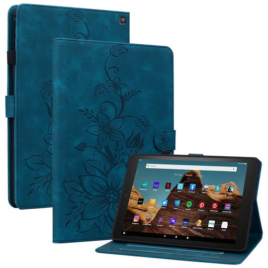 For Amazon Fire HD 10 (2023) Case with Card Slots Leather Tablet Cover Lily Flower