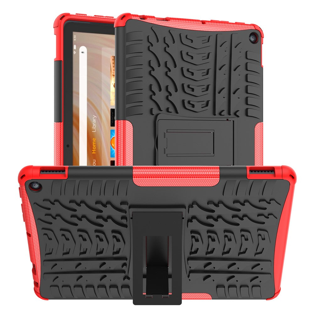 For Amazon Fire HD 10 (2023) Tablet Case Tyre Pattern PC+TPU Kickstand Cover
