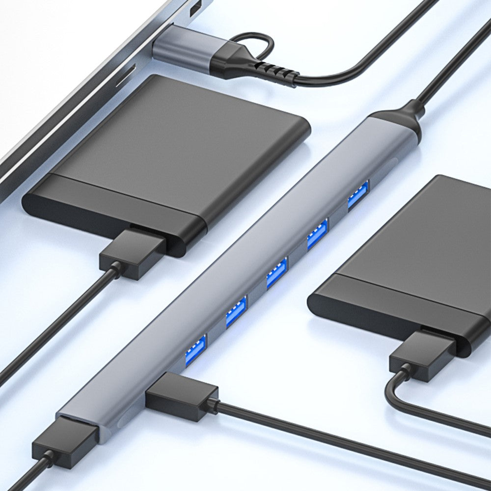 ADS-303D 7-in-1 Multifunctional Hub USB + Type-C to USB 3.0 + 6x USB 2.0 Splitter