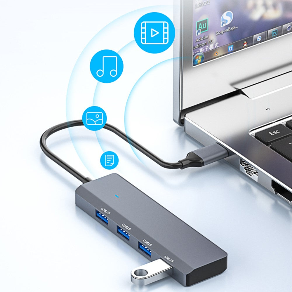 ADS-305C Type-C to 4 X USB3.0 USB Hub Splitter Aluminum Alloy Laptop Phone Adapter