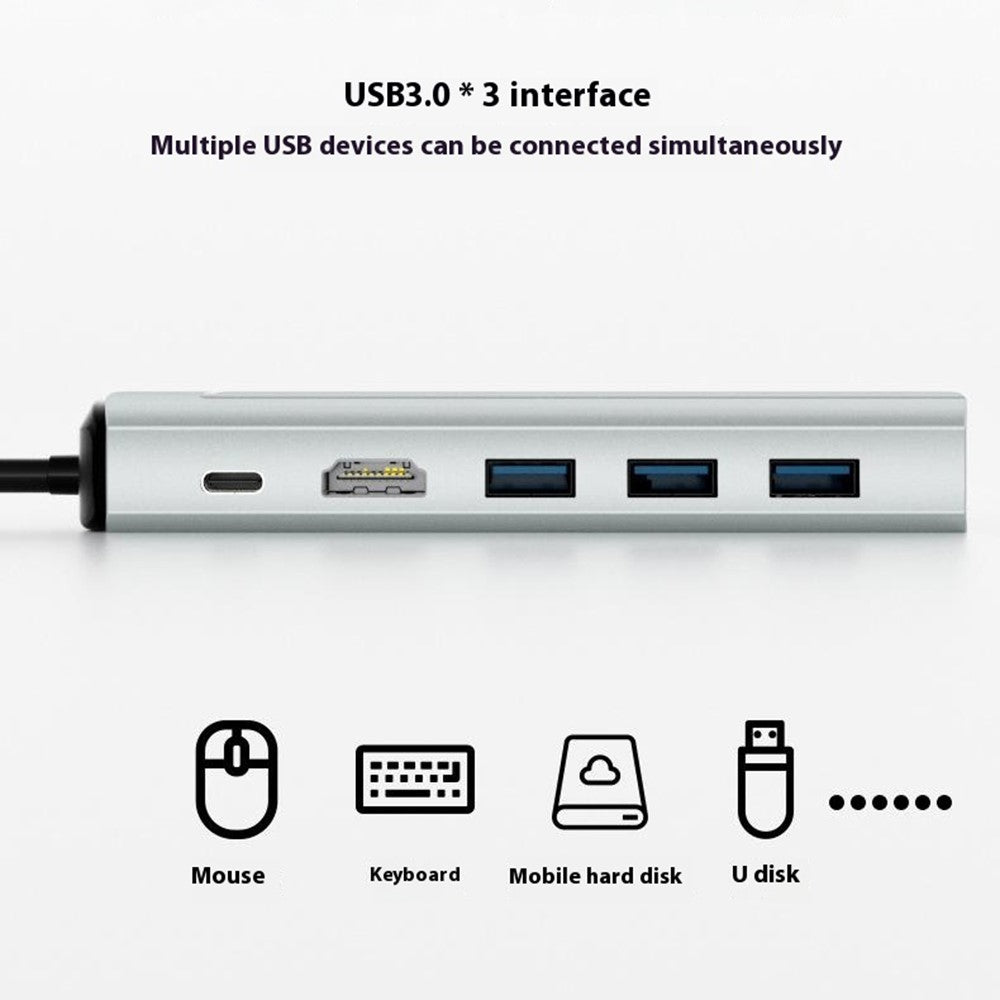 FX-2303 6-in-1 Type-C Hub M.2 SATA SSD Enclosure with 4K HD, 100W PD, 3x USB 3.0 Port