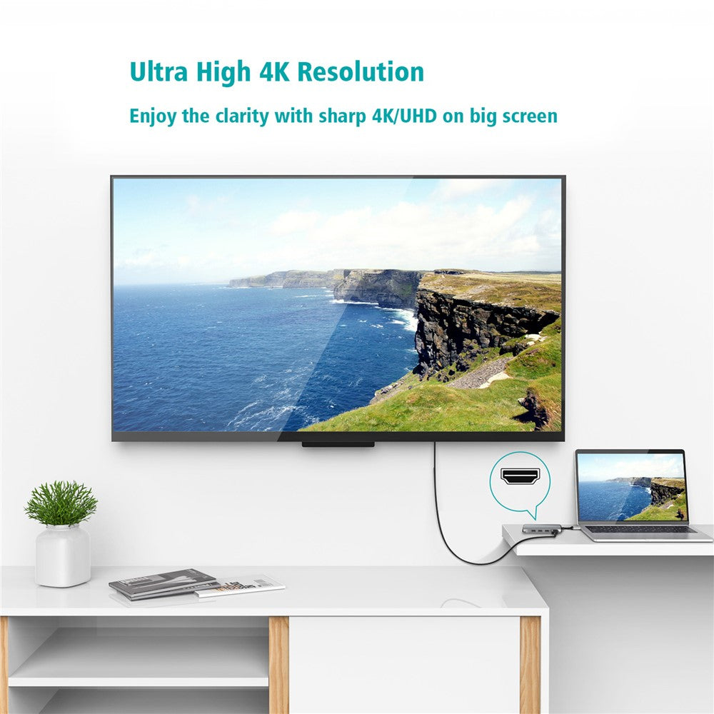 FX-1926B 8 in 1 Type-C Hub Dongle with HDMI 4K@60Hz / RJ45 Ethernet / 100W Power Delivery / SD / TF Card Reader