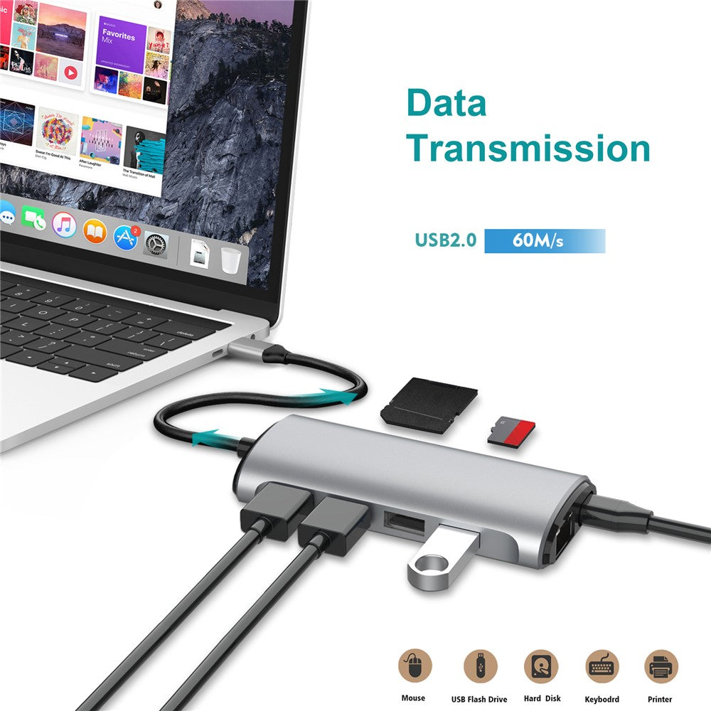 FX-1926B 8 in 1 Type-C Hub Dongle with HDMI 4K@60Hz / RJ45 Ethernet / 100W Power Delivery / SD / TF Card Reader