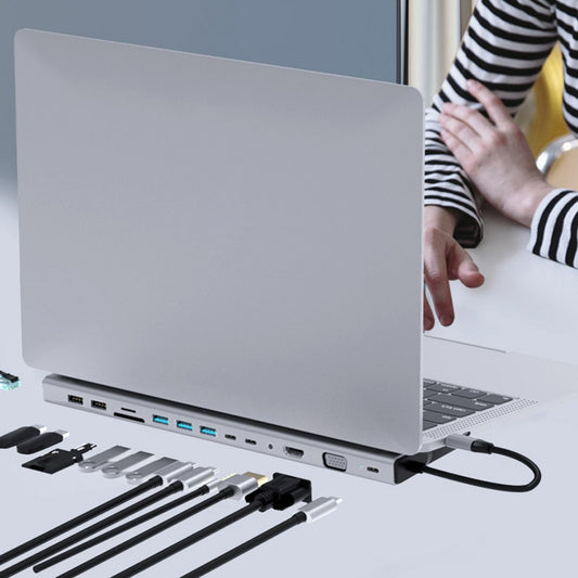 FX-2020 14-in-1 Type-C Hub Multi-Function Docking Station with 4K UHD, USB-C, VGA, SD / TF Reader