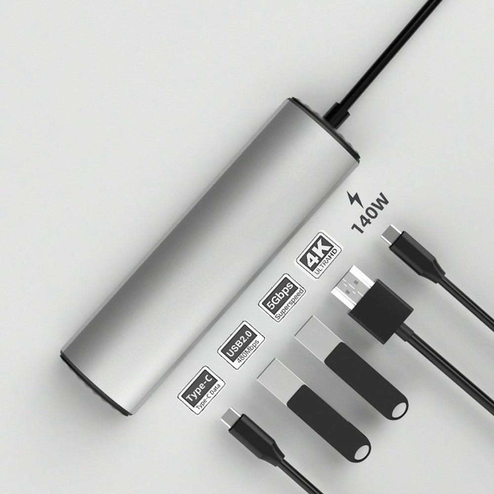 FX-2310A 5-in-1 USB Hub Adapter Type-C to USB-C PD 140W + 4K HD + USB3.0 + USB2.0 + USB-C3.0 Docking Station