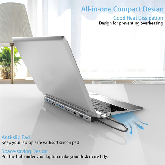 FX-2020C 15-in-1 Type-C Hub with Dual 4K HD, 100W PD, 5Gbps USB-C, VGA, RJ45 and SD / TF Card Reader