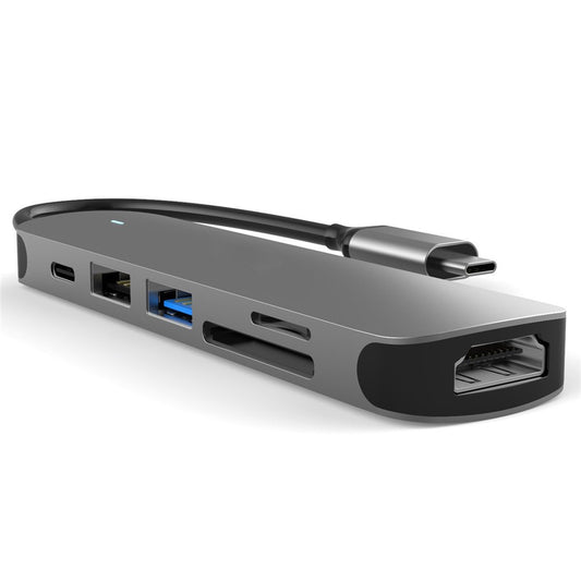 FX-1806 6-in-1 Type-C Hub Multiport Adapter with 4K HD, USB 3.0 and SD / TF Card Reader