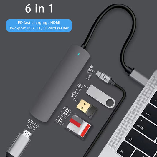 FX-1806 6-in-1 Type-C Hub Multiport Adapter with 4K HD, USB 3.0 and SD / TF Card Reader