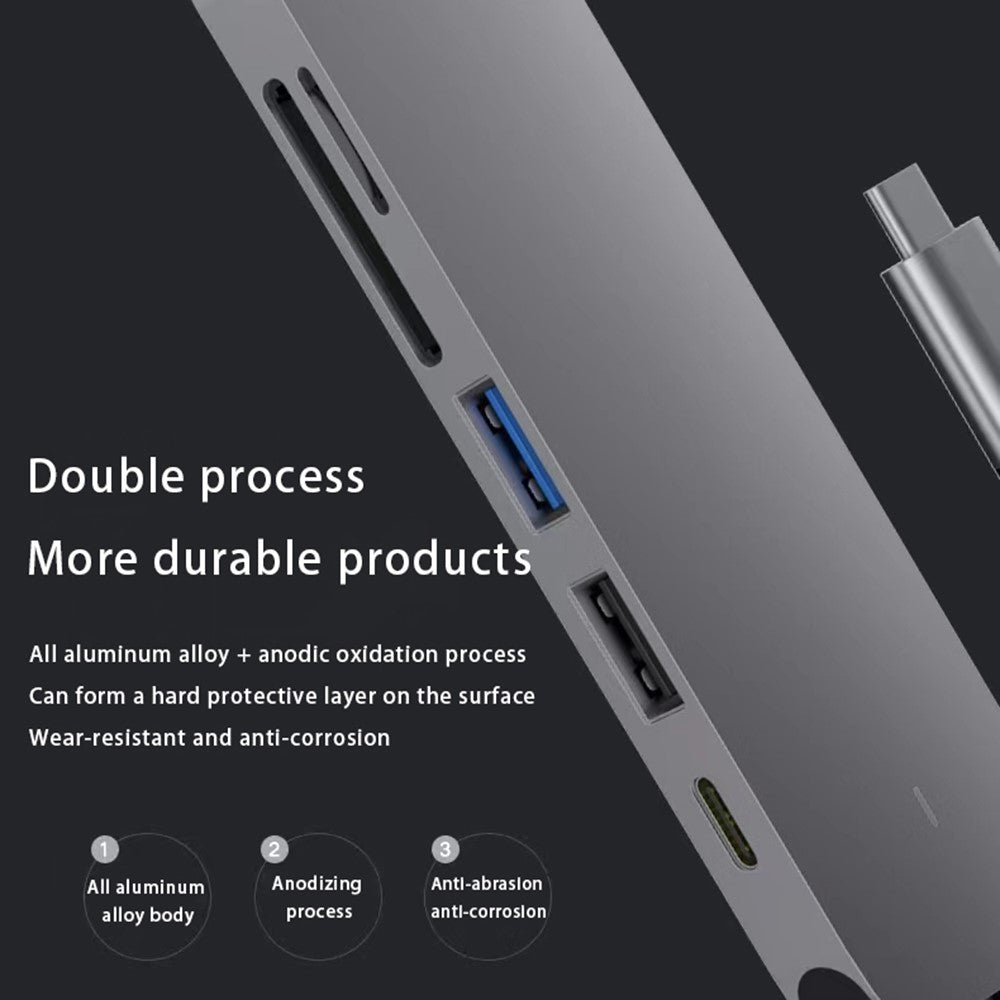 FX-1806 6-in-1 Type-C Hub Multiport Adapter with 4K HD, USB 3.0 and SD / TF Card Reader