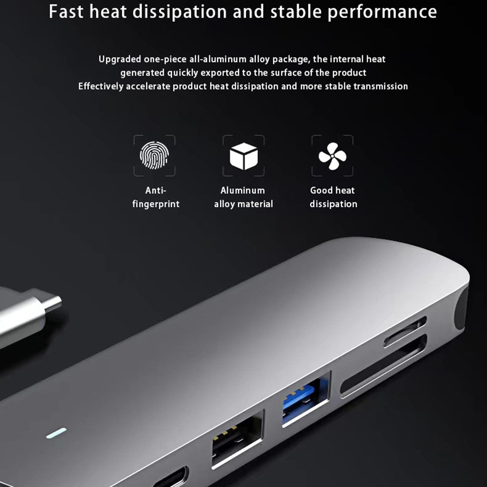 FX-1806 6-in-1 Type-C Hub Multiport Adapter with 4K HD, USB 3.0 and SD / TF Card Reader