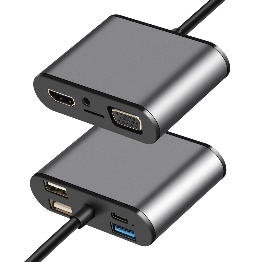 FX-1815B 8-in-1 Type-C Hub with 4K HD + USB 3.0 + 2x USB 2.0 + HD + VGA + TF Card Reader