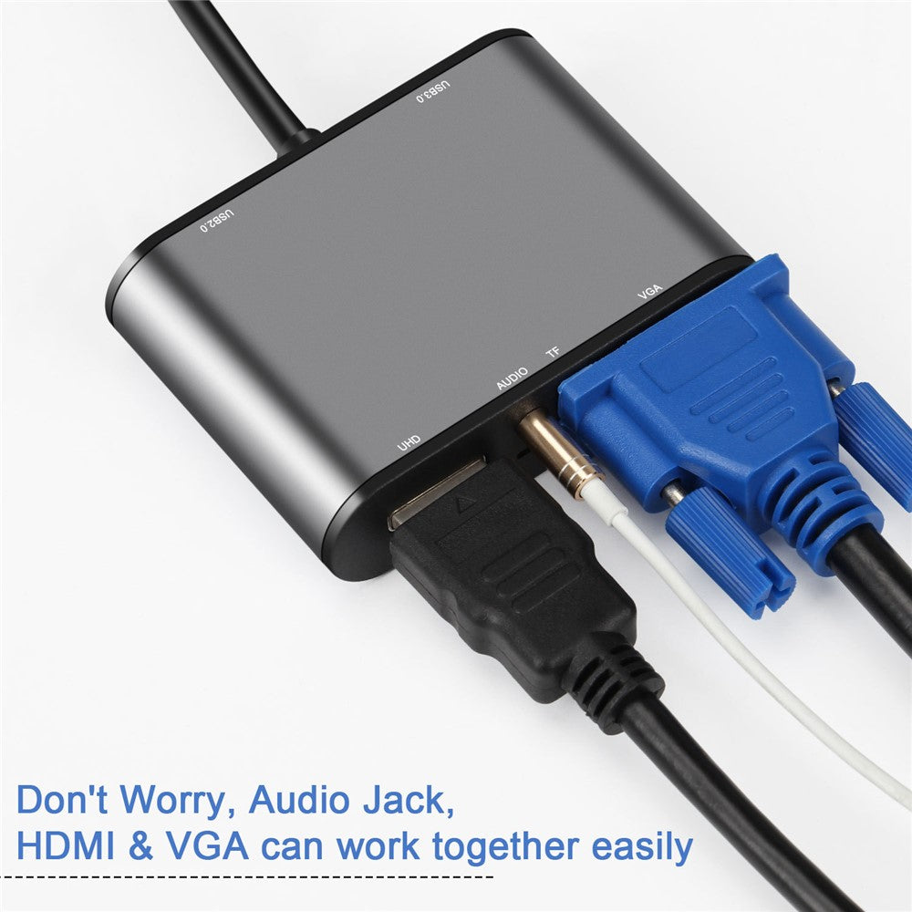 FX-1815B 8-in-1 Type-C Hub with 4K HD + USB 3.0 + 2x USB 2.0 + HD + VGA + TF Card Reader
