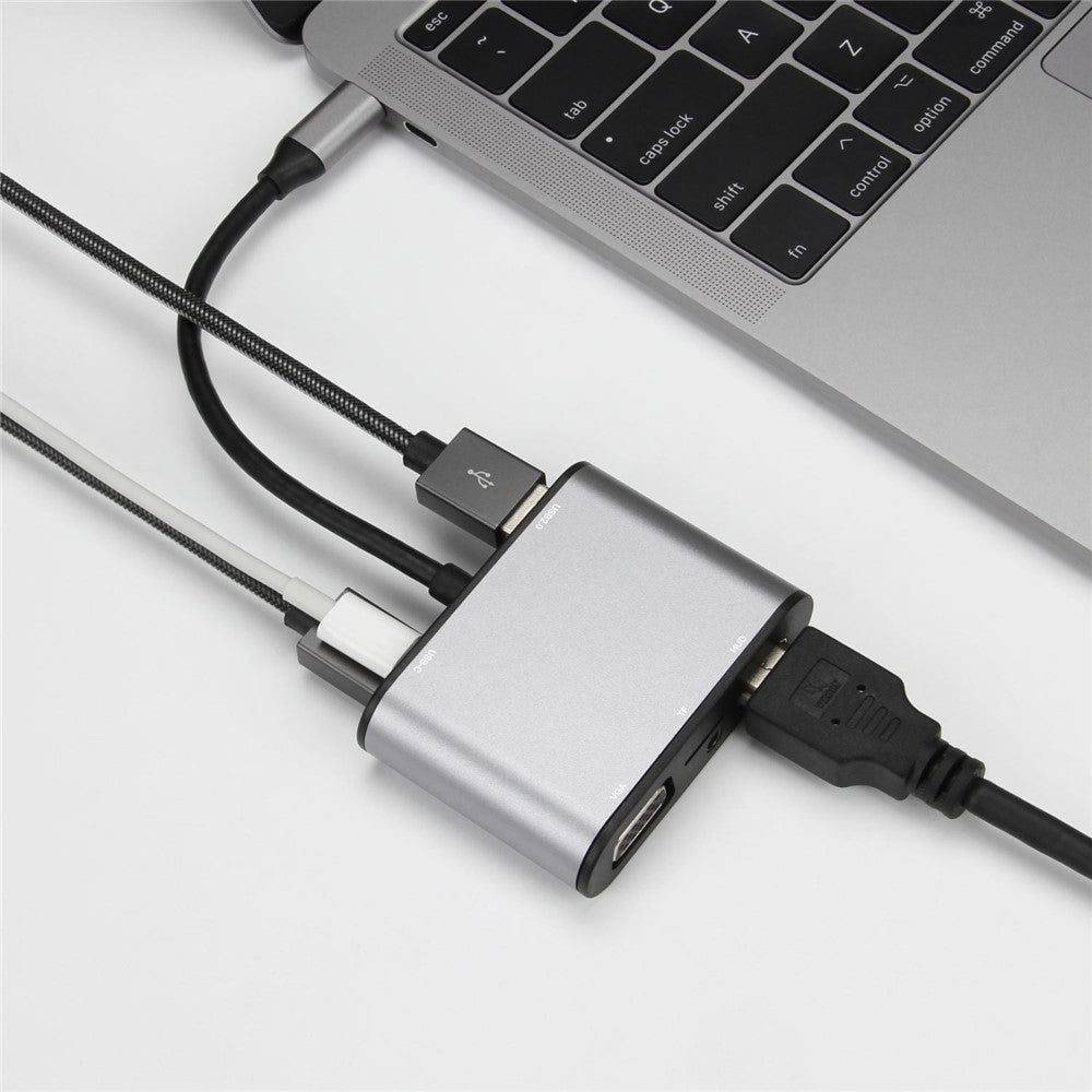 FX-1815B 8-in-1 Type-C Hub with 4K HD + USB 3.0 + 2x USB 2.0 + HD + VGA + TF Card Reader