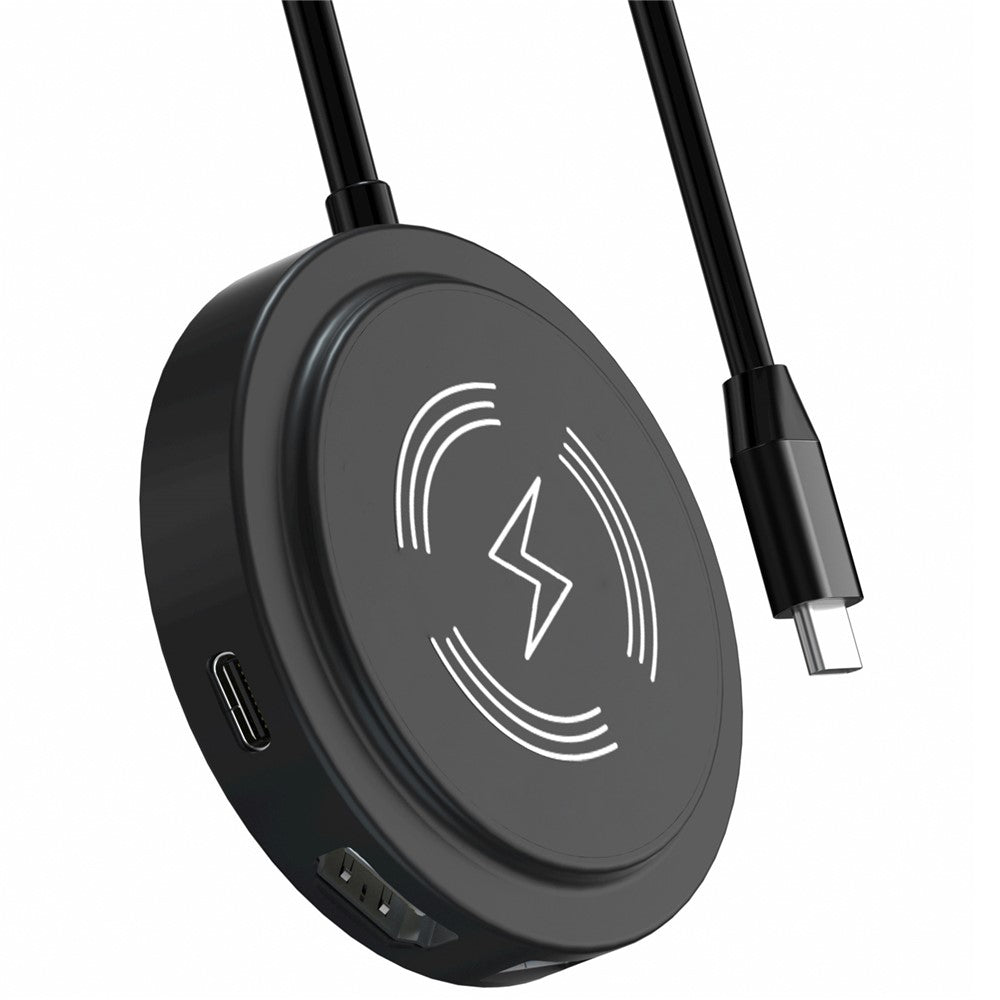 FX-2318A 6-in-1 Type-C Hub 15W Wireless Charger Round Docking Station with 4K HD Output