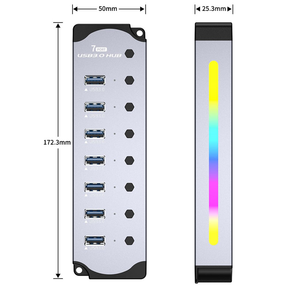 YX-H307 7 Port USB 3.0 Hub with Individual On / Off Switches and Lights 5Gbps Data Transfer for Laptop  /  PC