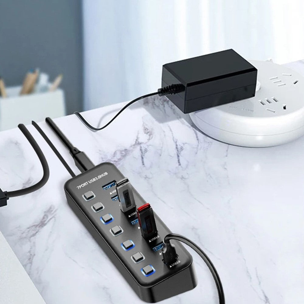 U307 7-Port USB 3.0 Hub Splitter without LED Lights with Individual On / Off Switches for PC  /  Smart TV