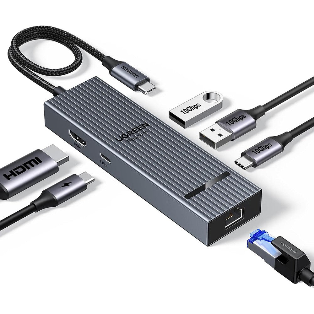 UGREEN 45364 6-in-1 USB-C Hub Gigabit Ethernet 4K 60Hz HD 100W PD Charging 10Gbps Data Transfer Adapter