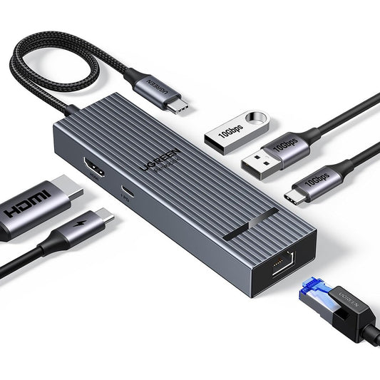UGREEN 45364 6-in-1 USB-C Hub Gigabit Ethernet 4K 60Hz HD 100W PD Charging 10Gbps Data Transfer Adapter