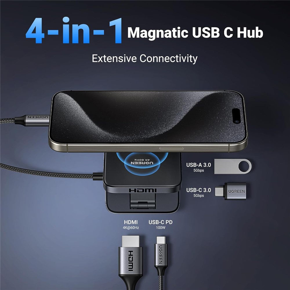 UGREEN USB C 4-in-1 Foldable Hub 4K 60Hz HDMI PD 100W USB 3.0 Docking Station For iPhone 15  /  16 Android Laptops