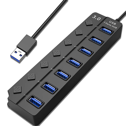 USB3.0 7-Port Hub High Speed Data Transfer Expansion Dock with Individual Switches for Laptop Desktop PC