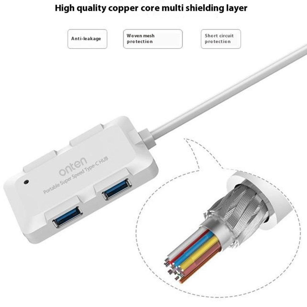 ONTEN 9102B 4 Port USB 3.0 HUB For Computer Type-C Splitter High Speed Data Transfer Adapter