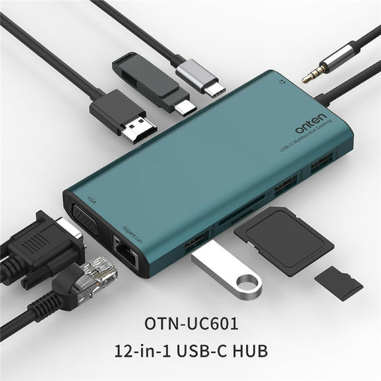 ONTEN UC601 USB 3.0 Hub Docking Station Gigabit Ethernet RJ45  /  Dual HDMI 4K  /  Type-C Multifunction Adapter