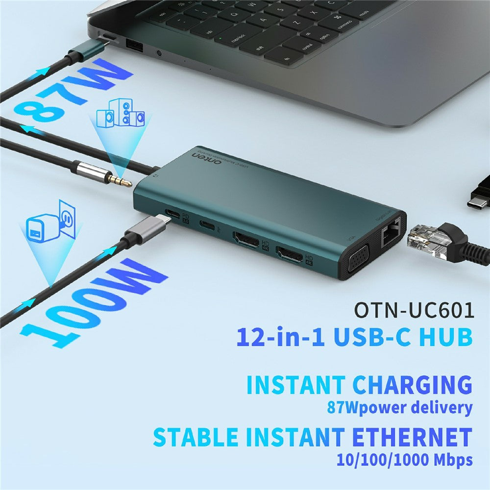 ONTEN UC601 USB 3.0 Hub Docking Station Gigabit Ethernet RJ45  /  Dual HDMI 4K  /  Type-C Multifunction Adapter
