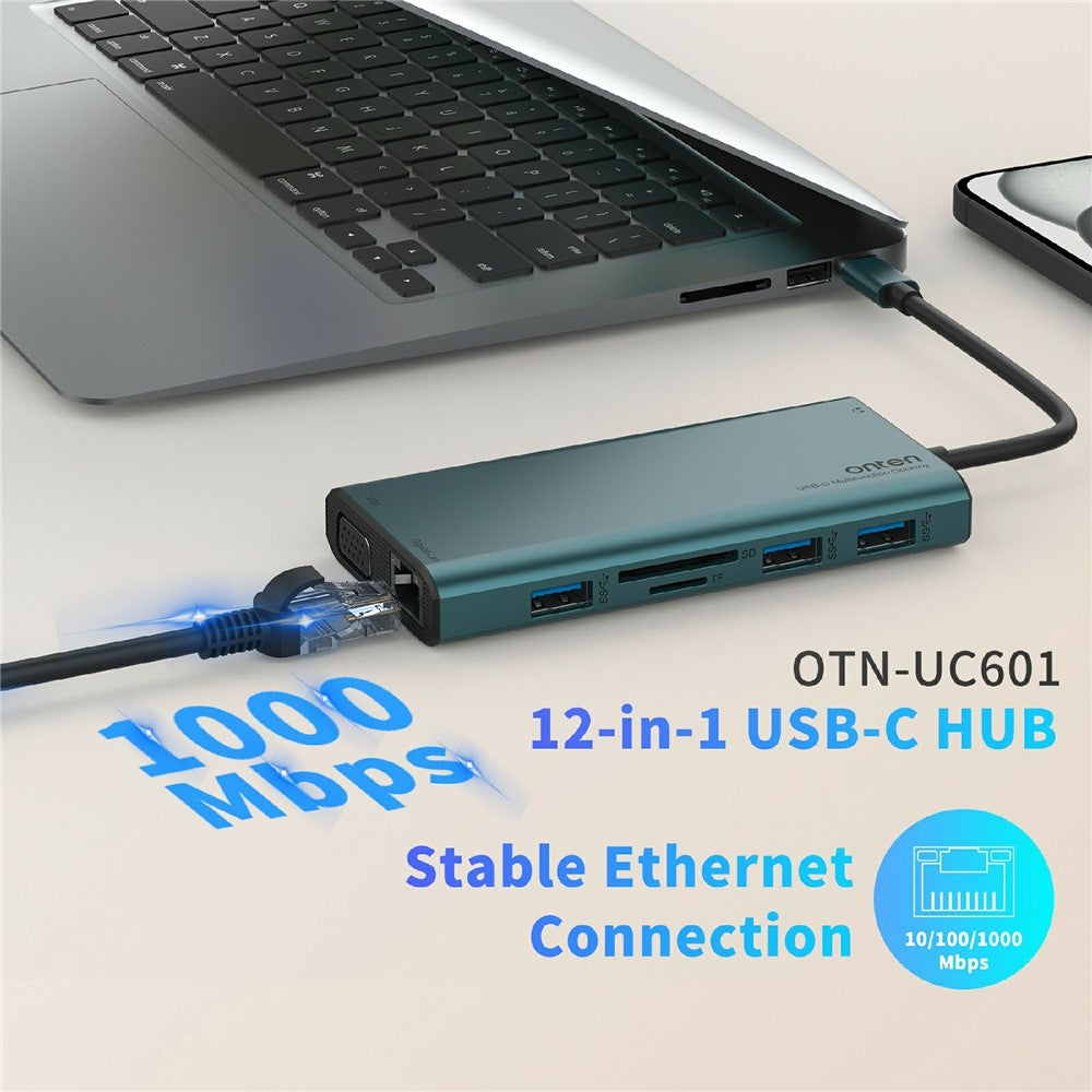 ONTEN UC601 USB 3.0 Hub Docking Station Gigabit Ethernet RJ45  /  Dual HDMI 4K  /  Type-C Multifunction Adapter