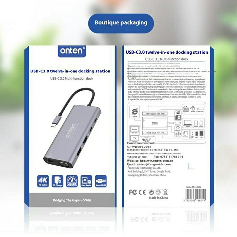 ONTEN UC601 USB 3.0 Hub Docking Station Gigabit Ethernet RJ45  /  Dual HDMI 4K  /  Type-C Multifunction Adapter