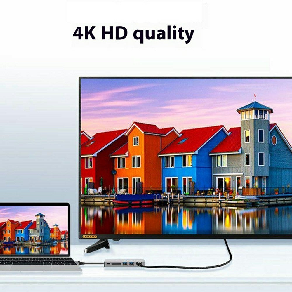 ONTEN RJ45 Gigabit Adapter HUB3.0 Type-C to HDMI 8 in 1 Computer Docking Station For MacBook Pro  /  Chromebook  /  Windows