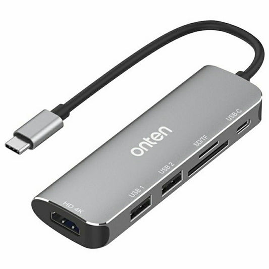 ONTEN 95116 6 in 1 Hub Type-C to HDMI + 2 USB-A 3.0 + USB-C + SD / TF Card Reader Docking Station