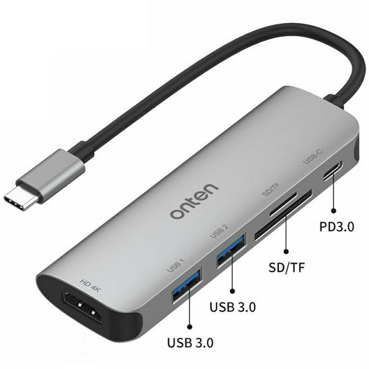 ONTEN 95116D Type-C 6 in 1 Hub Docking Station 4K HDMI USB3.0 USB2.0 PD3.0 TF SD Card Reader Adapter