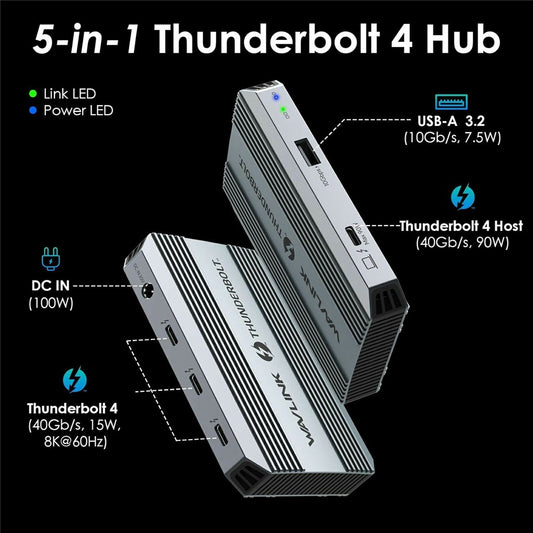 WAVLINK UTD49T 1 Compatible with Thunderbolt 4 Hub 100W PD Input USB-A 3.2 Gen 2 High Speed Data Transfer Adapter