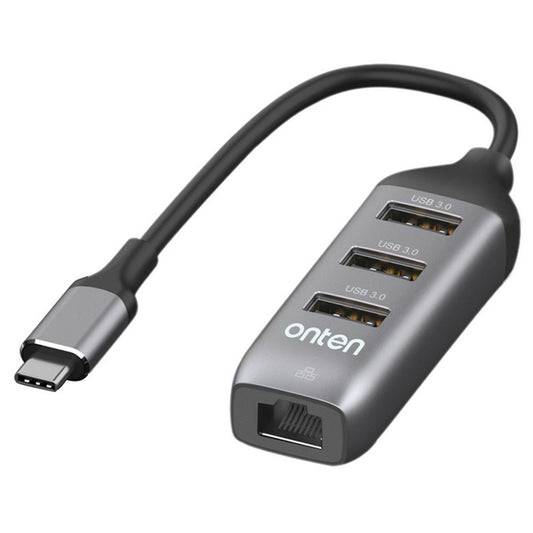 ONTEN 95118R Type-C to RJ45 Gigabit Ethernet Port + 3 x USB3.0 Hub 1000M Network Adapter